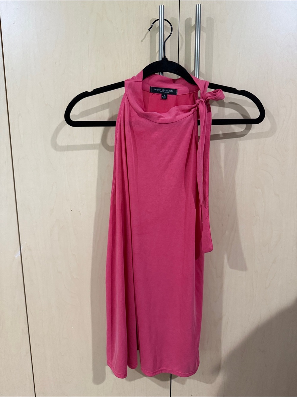 Green Envelope Pink One-Shoulder Tie Dress